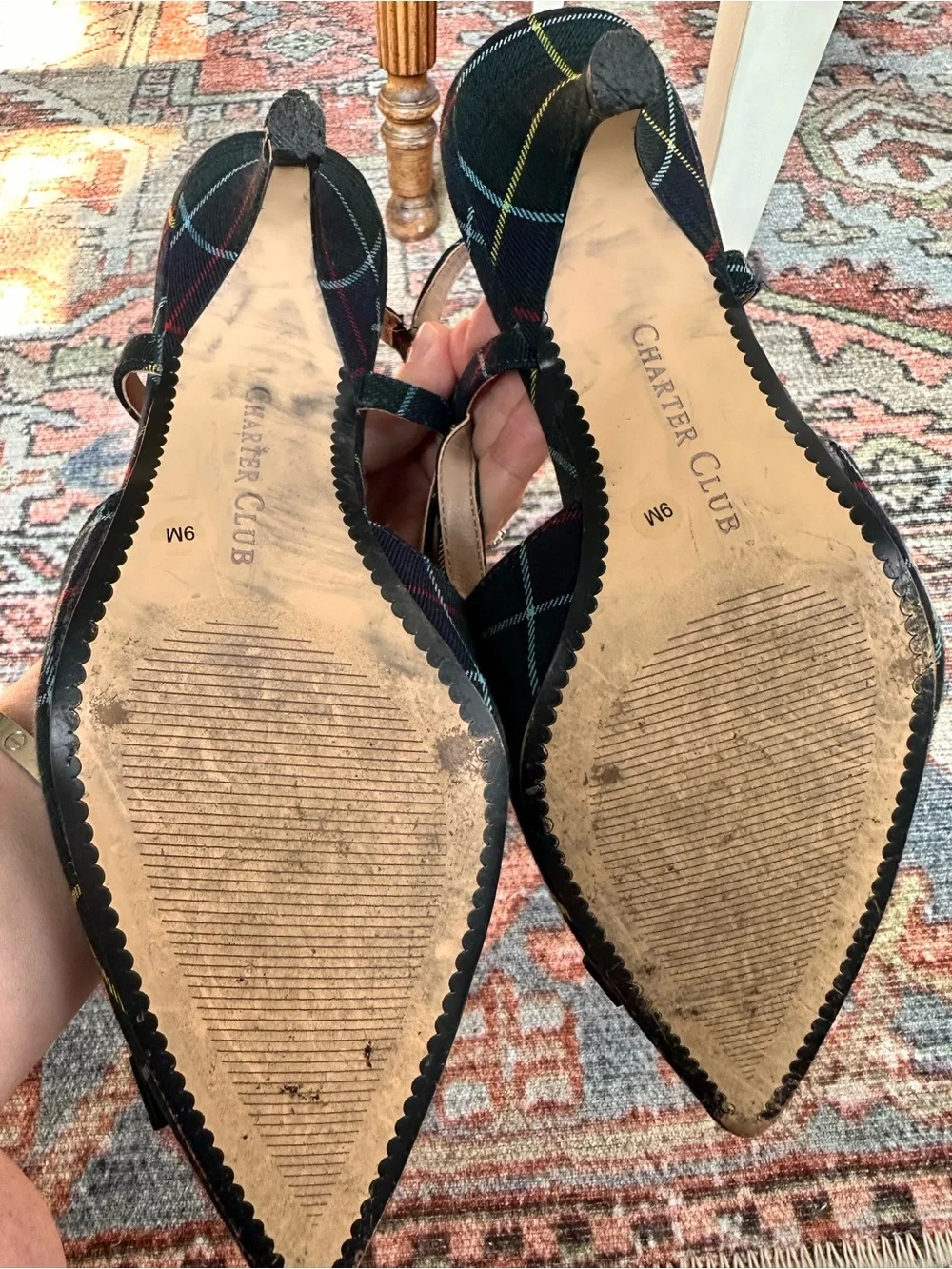 Charter Club Tartan Plaid Jeweled Bow Slingback Kitten Heels Pumps 9M